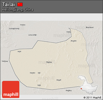 Shaded Relief 3D Map of Tailai, semi-desaturated