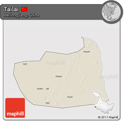 Shaded Relief 3D Map of Tailai, single color outside