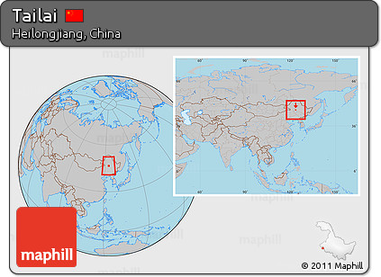 Gray Location Map of Tailai, within the entire country