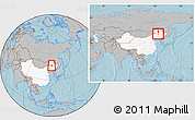 Gray Location Map of Tailai, highlighted country, within the entire country, hill shading