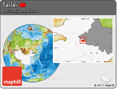 Physical Location Map of Tailai, highlighted country, highlighted parent region