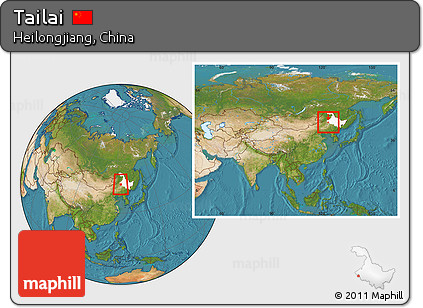 Satellite Location Map of Tailai, highlighted parent region, within the entire country