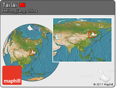 Satellite Location Map of Tailai, highlighted parent region, within the entire country