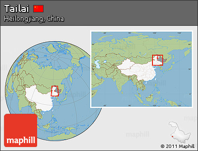 Savanna Style Location Map of Tailai, highlighted country, highlighted parent region, within the entire country