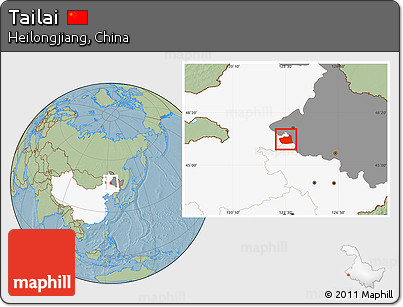 Savanna Style Location Map of Tailai, highlighted country, highlighted parent region, hill shading