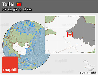 Savanna Style Location Map of Tailai, highlighted country, highlighted parent region, hill shading