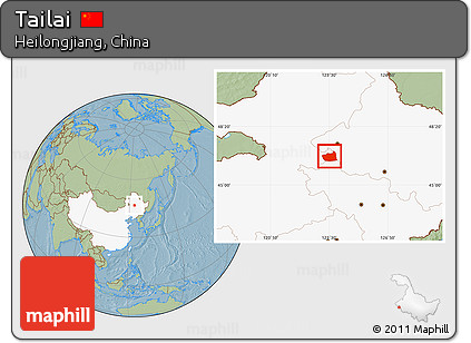 Savanna Style Location Map of Tailai, highlighted country, hill shading