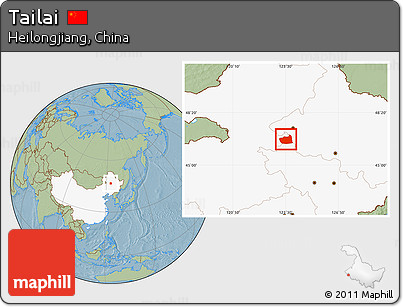 Savanna Style Location Map of Tailai, highlighted country, hill shading