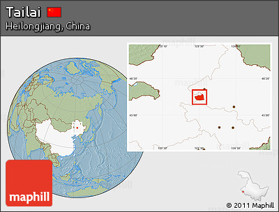 Savanna Style Location Map of Tailai, highlighted country, hill shading