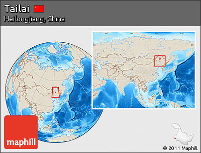 Shaded Relief Location Map of Tailai, within the entire country
