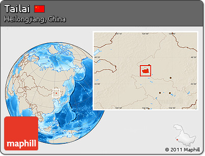 Shaded Relief Location Map of Tailai