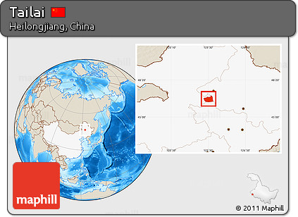 Shaded Relief Location Map of Tailai, highlighted country