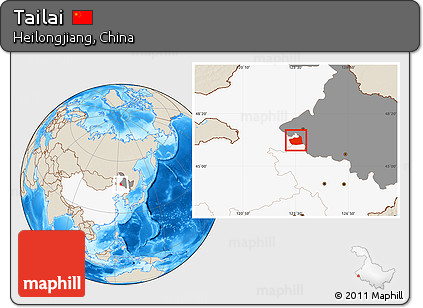 Shaded Relief Location Map of Tailai, highlighted country, highlighted parent region