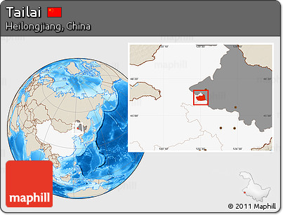 Shaded Relief Location Map of Tailai, highlighted country, highlighted parent region