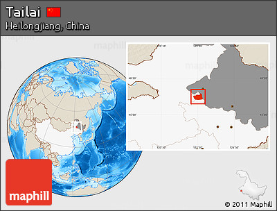 Shaded Relief Location Map of Tailai, highlighted country, highlighted parent region