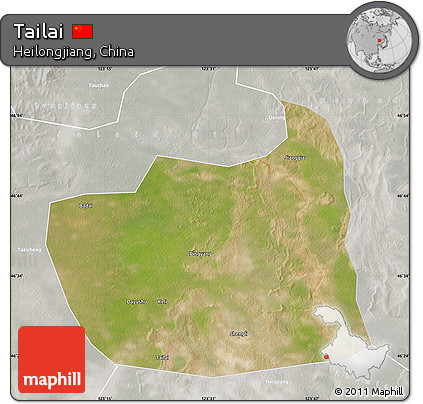 Satellite Map of Tailai, lighten, semi-desaturated