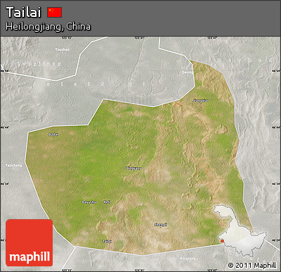 Satellite Map of Tailai, lighten, semi-desaturated