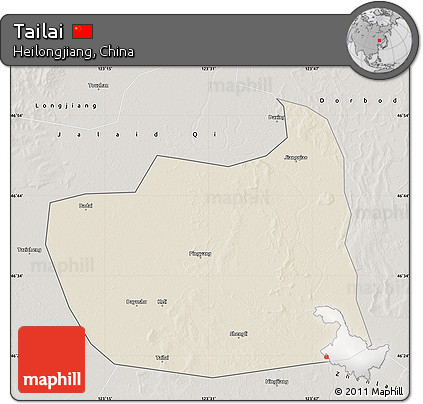 Shaded Relief Map of Tailai, semi-desaturated