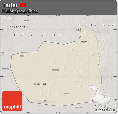 Shaded Relief Map of Tailai, semi-desaturated