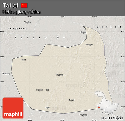 Shaded Relief Map of Tailai, semi-desaturated