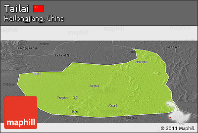 Physical Panoramic Map of Tailai, darken, desaturated