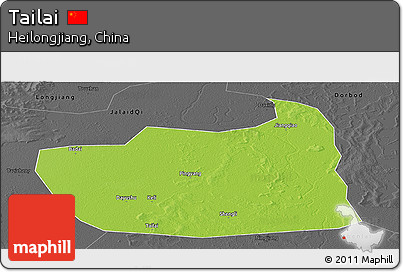 Physical Panoramic Map of Tailai, darken, desaturated