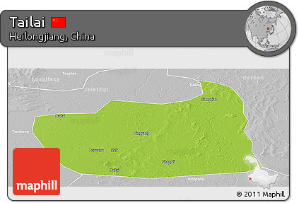 Physical Panoramic Map of Tailai, lighten, desaturated