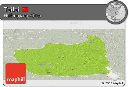 Physical Panoramic Map of Tailai, lighten, semi-desaturated