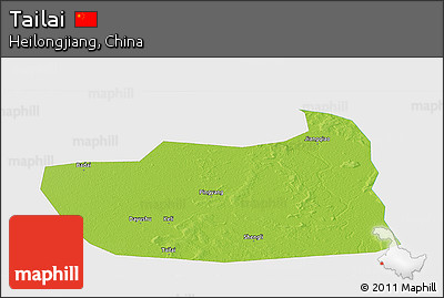 Physical Panoramic Map of Tailai, single color outside