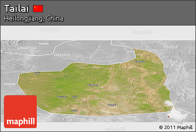 Satellite Panoramic Map of Tailai, lighten, desaturated