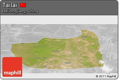 Satellite Panoramic Map of Tailai, lighten, desaturated
