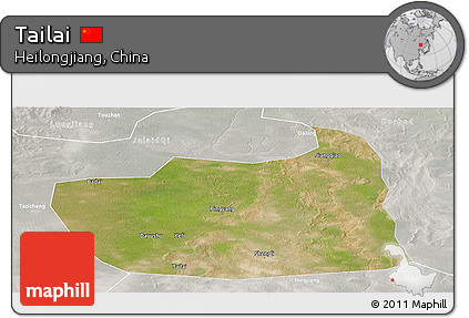 Satellite Panoramic Map of Tailai, lighten, semi-desaturated