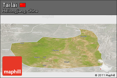 Satellite Panoramic Map of Tailai, lighten, semi-desaturated