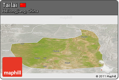Satellite Panoramic Map of Tailai, lighten, semi-desaturated