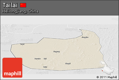 Shaded Relief Panoramic Map of Tailai, lighten, desaturated