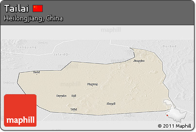 Shaded Relief Panoramic Map of Tailai, lighten, desaturated