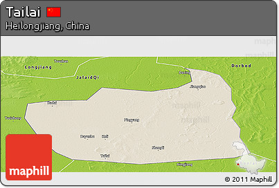 Shaded Relief Panoramic Map of Tailai, physical outside
