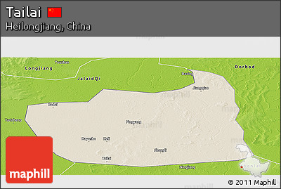 Shaded Relief Panoramic Map of Tailai, physical outside