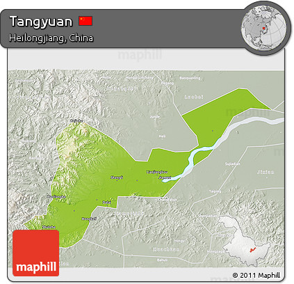 Physical 3D Map of Tangyuan, lighten, semi-desaturated
