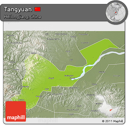 Physical 3D Map of Tangyuan, semi-desaturated