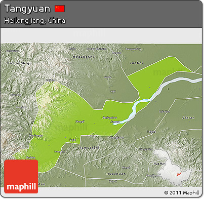 Physical 3D Map of Tangyuan, semi-desaturated