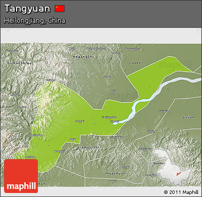 Physical 3D Map of Tangyuan, semi-desaturated