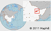 Gray Location Map of Tangyuan, highlighted country, hill shading
