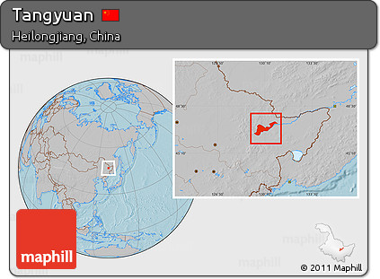 Gray Location Map of Tangyuan, hill shading