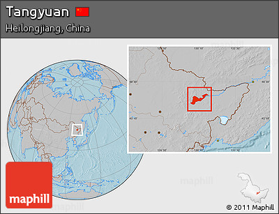 Gray Location Map of Tangyuan, hill shading