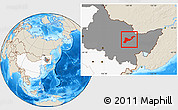 Shaded Relief Location Map of Tangyuan, highlighted country, highlighted parent region