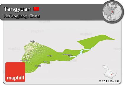 Physical Panoramic Map of Tangyuan, cropped outside