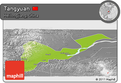 Physical Panoramic Map of Tangyuan, desaturated