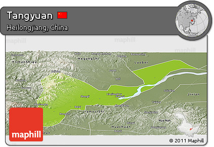 Physical Panoramic Map of Tangyuan, semi-desaturated