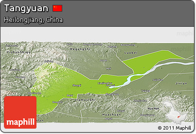 Physical Panoramic Map of Tangyuan, semi-desaturated